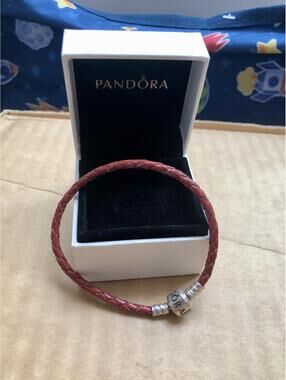 Authentic Pandora 590705CRD Red Leather Bracelet 7.5" 19cm 925 ALE Barrel Clasp